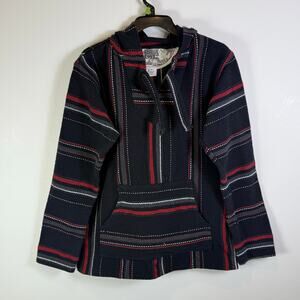 Original Senior Lopez Mens Hoodie L Black Red Gray Poncho Baja Hippie Hooded